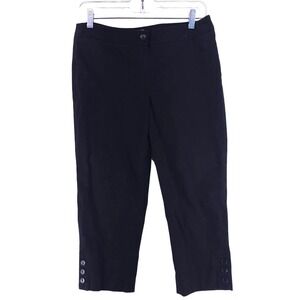 Talbots The Perfect Skimmer Cropped Button Hem Pants Black Womens Size 8P Casual